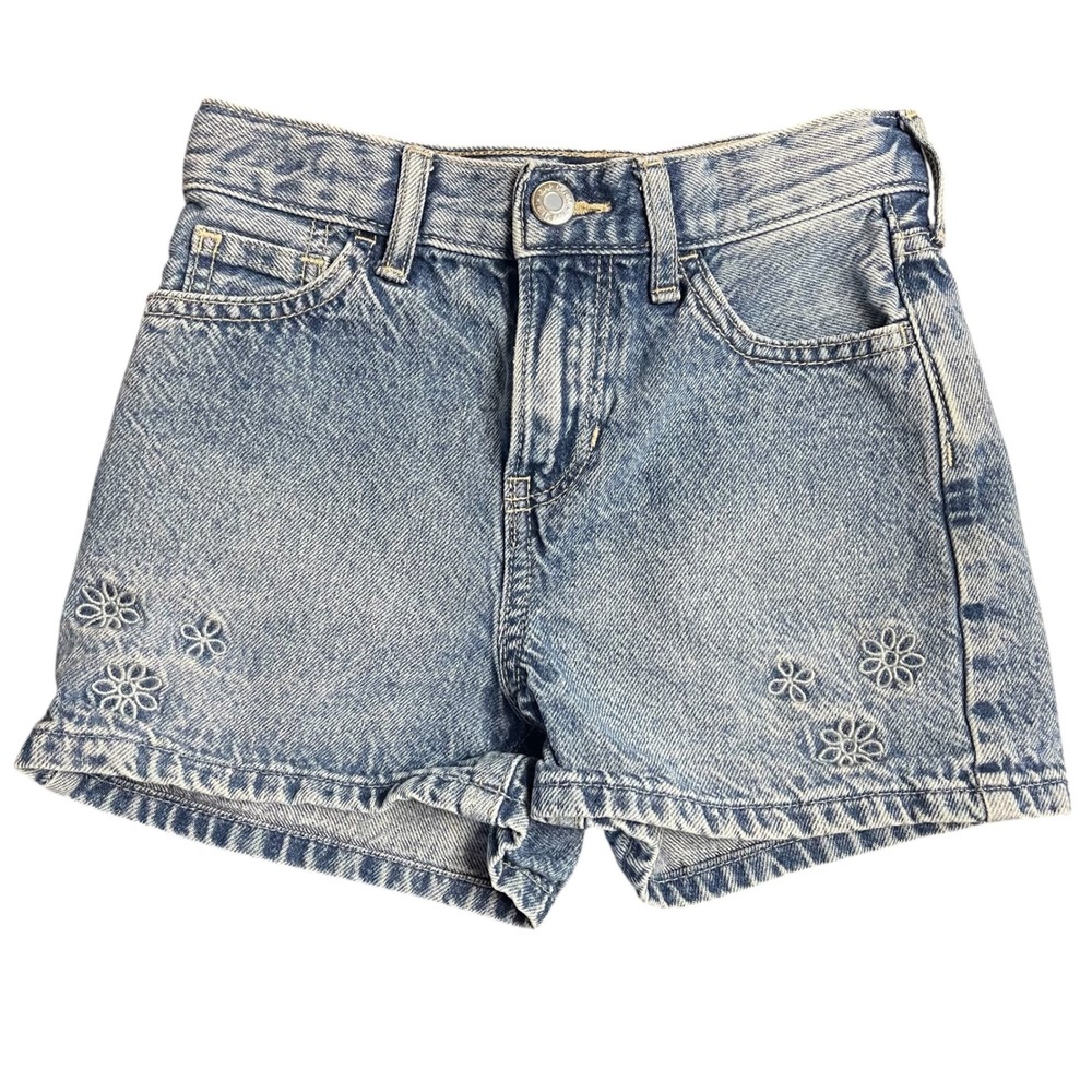GAP Kids Girls Blue Floral Embroidered Mom Jean Shorts Light Wash Size 7